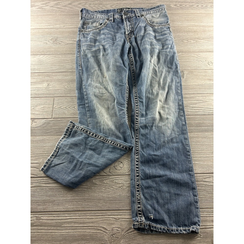 Silver Jeans Gordie Mens 32x32 Straight Western Medium Wash Blue Denim Jeans